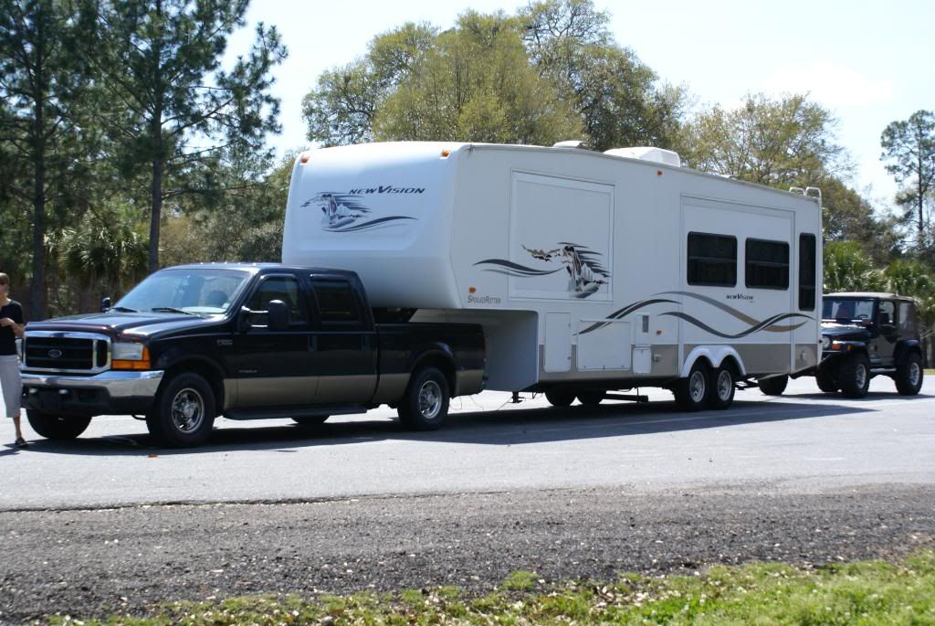 Double towing the fifth wheel and Jeep 4x4 and Off